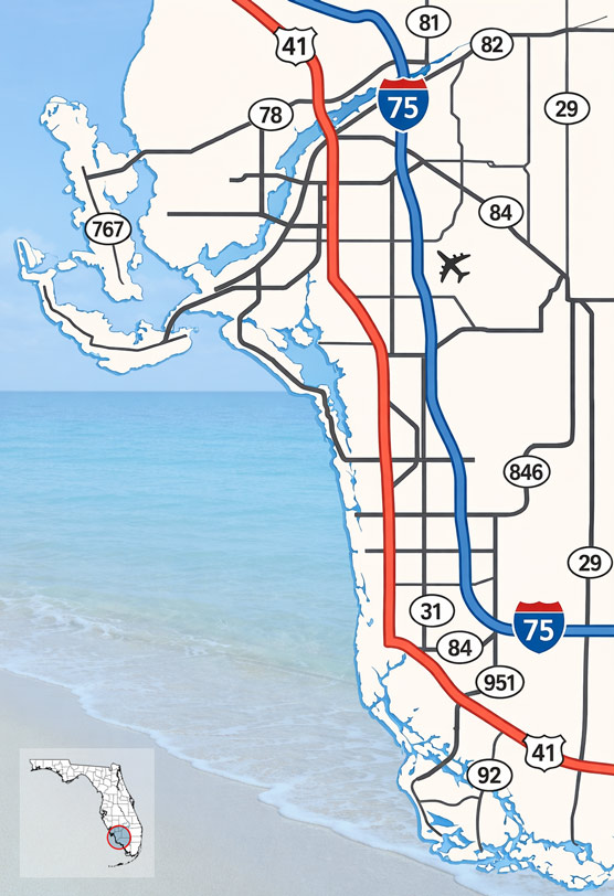 Südwest-Florida Karte – Cape Coral, Fort Myers, Estero, Bonita Springs, Naples, Marco Island, Sanibel & Captiva